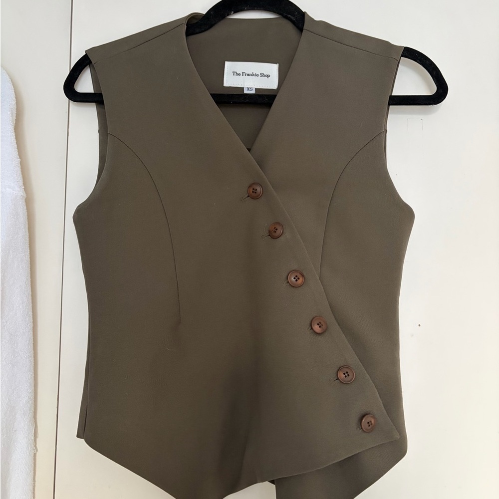 The Frankie Shop Khaki Asymmetric Button Vest